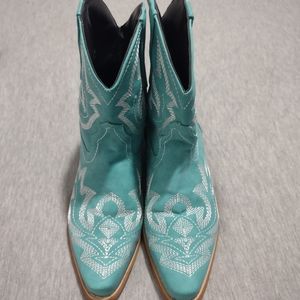 Turquoise Western Style Booties, Ladies 7